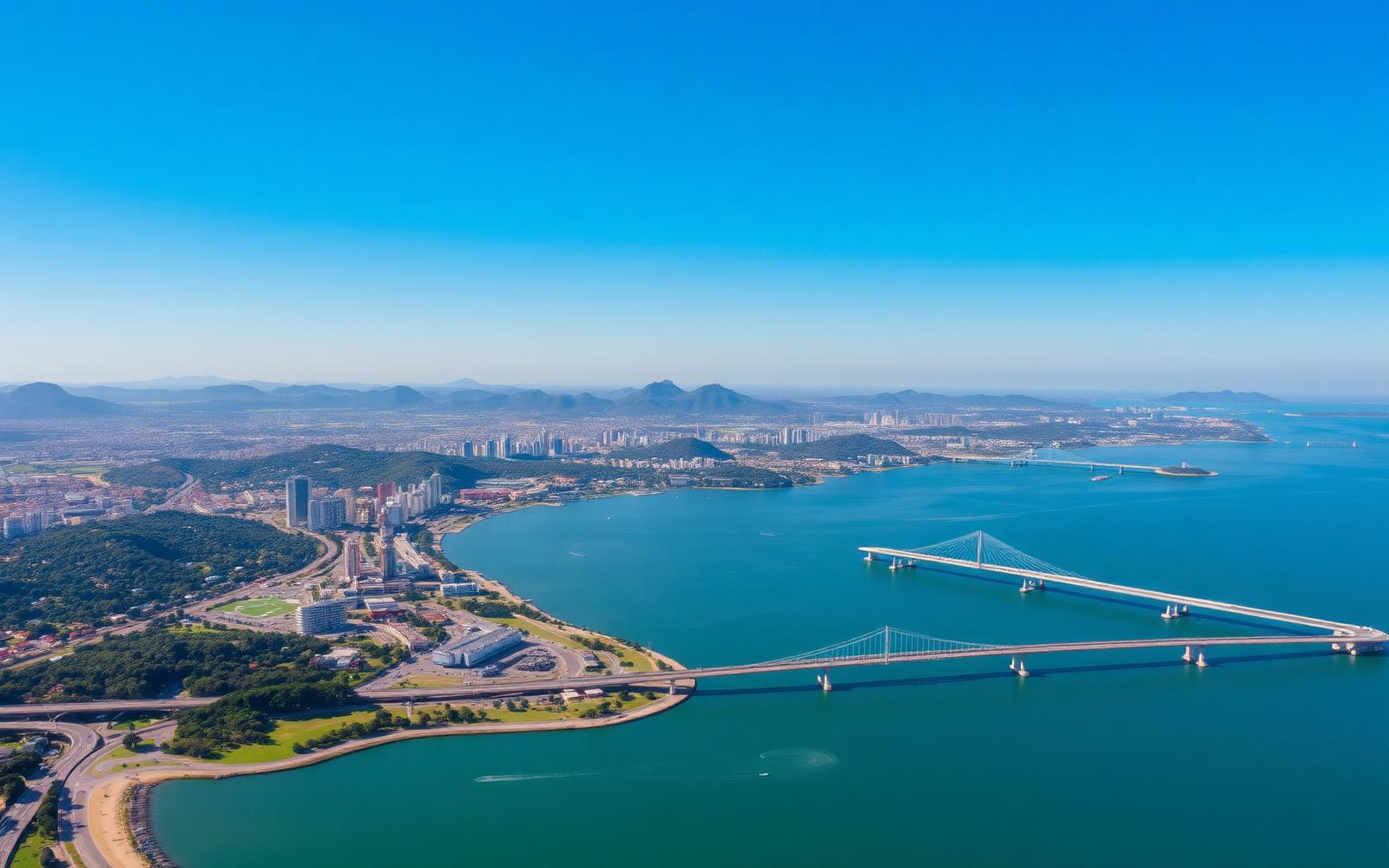 Vista aérea da baía de Vitória, no Espírito Santo